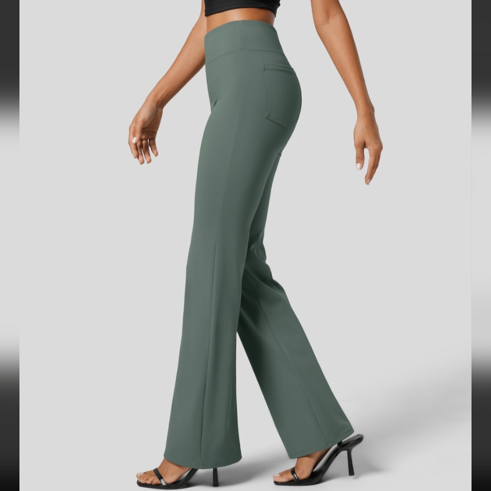 Halara High Waisted Back & Side Pocket Slight Flare Work Pants - Small Petite